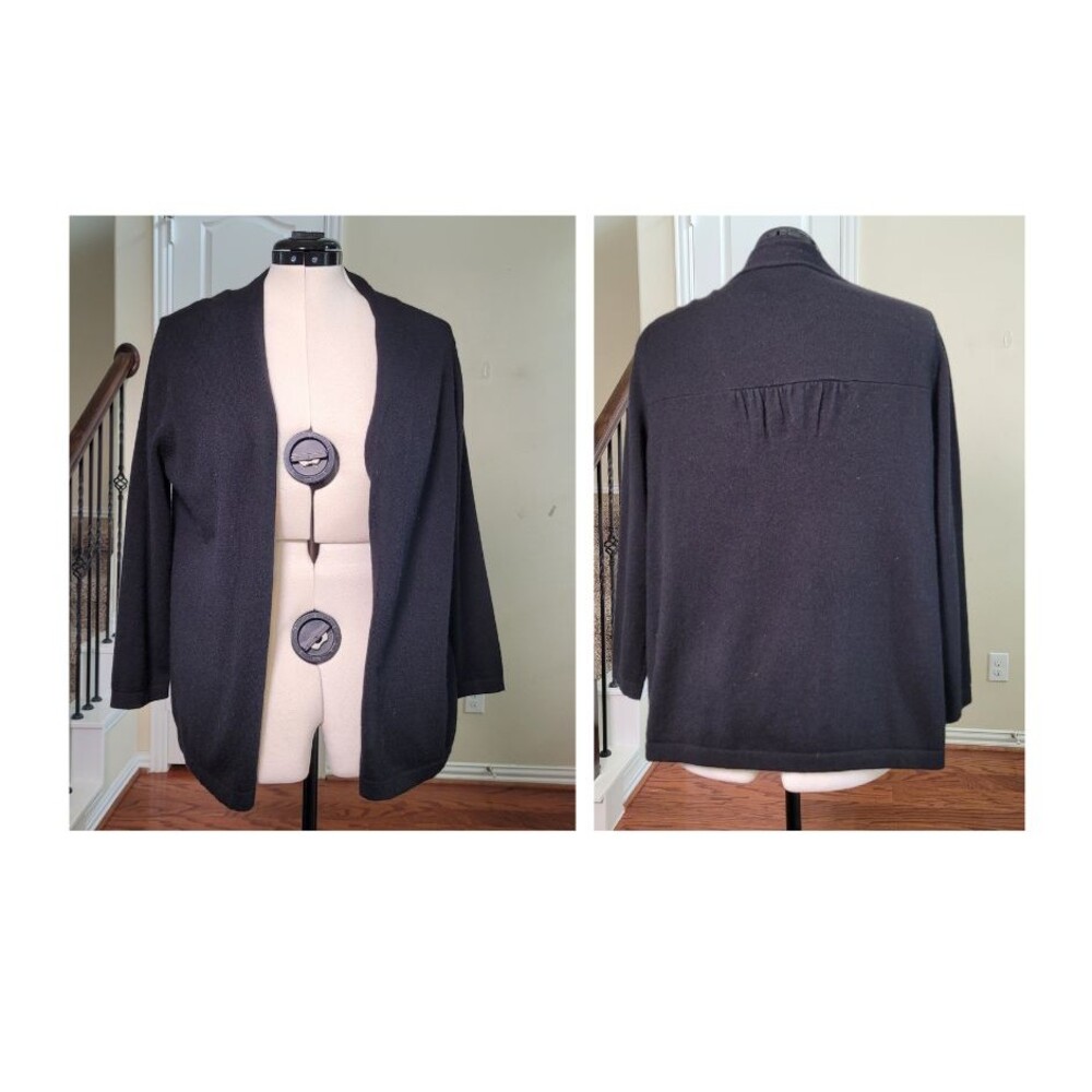 Charter Club 100% Cashmere Black Women L Open Front Cardigan Sweater Preppy Work
